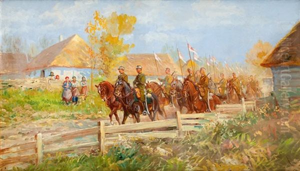 Ulani Przejezdzajacy Przez Wies Oil Painting by Leonard Winterowski