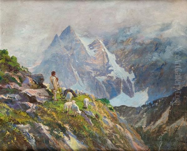 Tatry - Widok Z Doliny Bialej Wody Ku Wysokiej I Gankowi Oil Painting by Leonard Winterowski