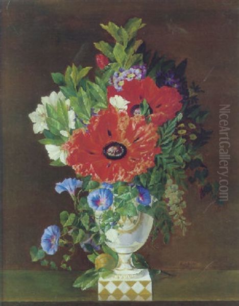 Vase Med Valmuer, Rhododendron Og Snerler Oil Painting by Arnold Winther