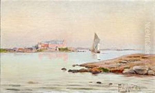 View From Hallands Vaedero Oil Painting by Frederik Julius August Winther