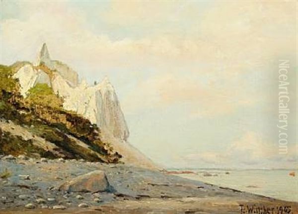 Sommerspiret On The Cliffs Of Moen Oil Painting by Frederik Julius August Winther