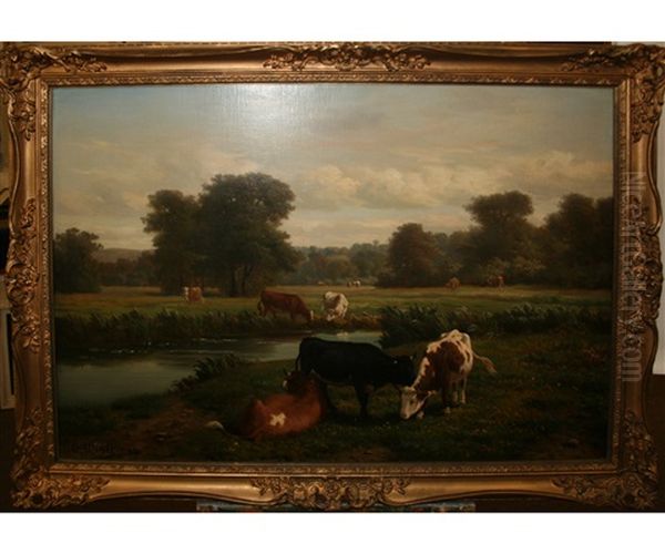 Cattle Resting In A Verdant Landscape Oil Painting by Guillaume (Wilhelm) Wintz