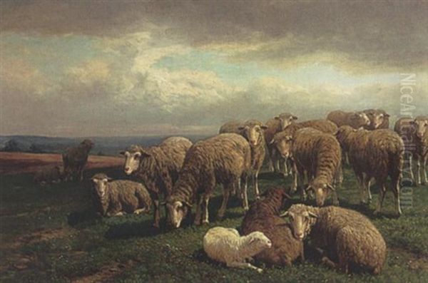 Sheep In A Landscape Oil Painting by Guillaume (Wilhelm) Wintz