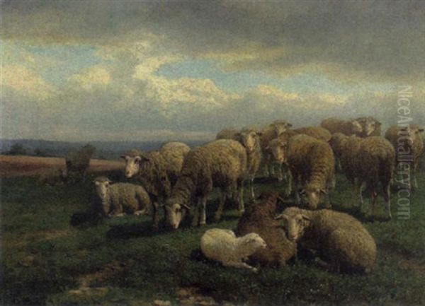 Schafe Und Lammer Auf Der Weide Oil Painting by Guillaume (Wilhelm) Wintz