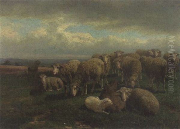 Schafe Und Lammer Auf Der Weide Oil Painting by Guillaume (Wilhelm) Wintz