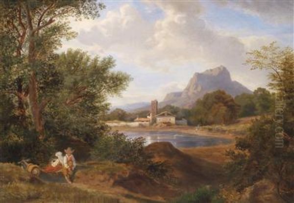 Italian Shepherd Idyll Oil Painting by Auguste Bromeis