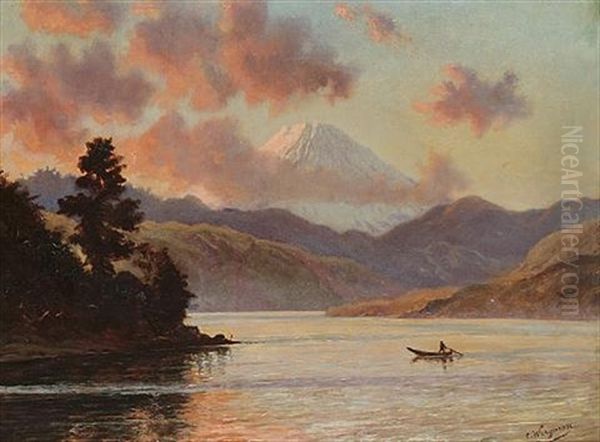 Dusk Over Mount Fuji, Japan Oil Painting by Charles Wirgman Sr.