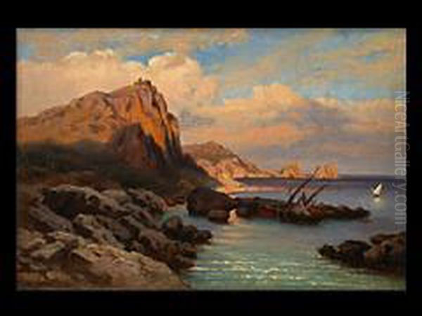 Capri, Blick Auf Die Faraglioni-felsen Oil Painting by Auguste Bromeis