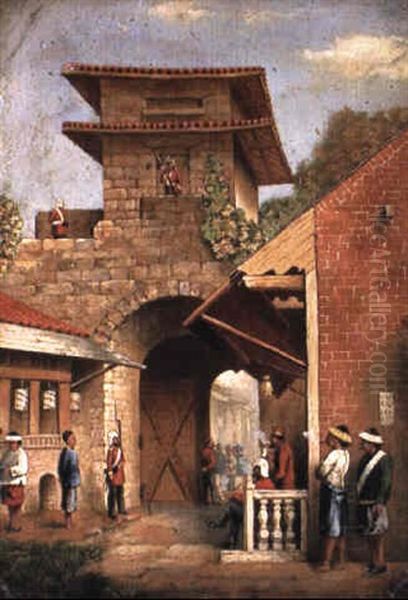 View Of The East Gate Of Canton Oil Painting by Charles Wirgman Sr.