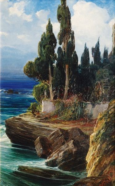 Mediterranean Coastal Landscape Oil Painting by Albertus (Johannes A.) Wirth