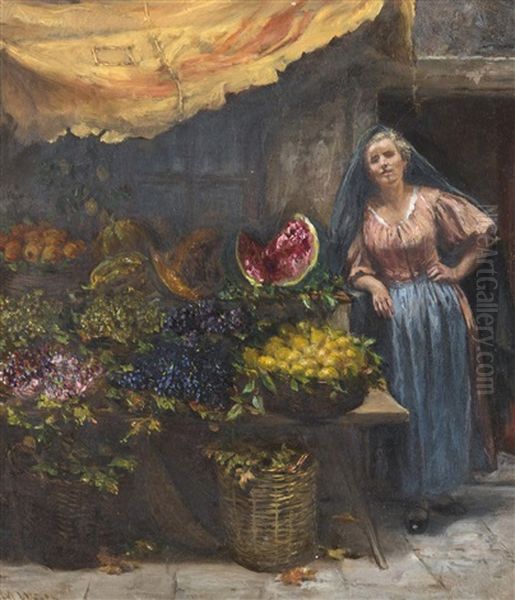 Fruit Seller Oil Painting by Anna Maria Wirth