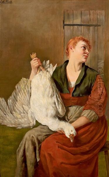 Magd Mit Einer Gans Oil Painting by Anna Maria Wirth