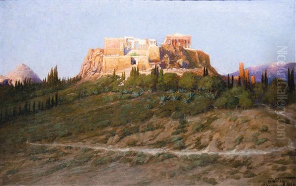 Blick Auf Die Akropolis In Athen Oil Painting by Eduard Wirth