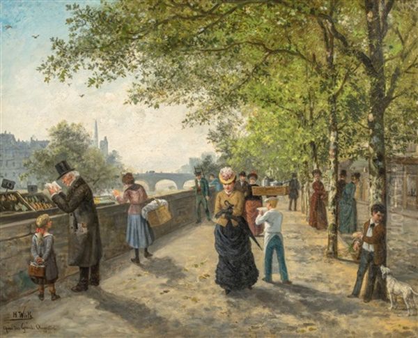 Quai Des Grands Augustins, Paris Oil Painting by Henri Prosper Wirth