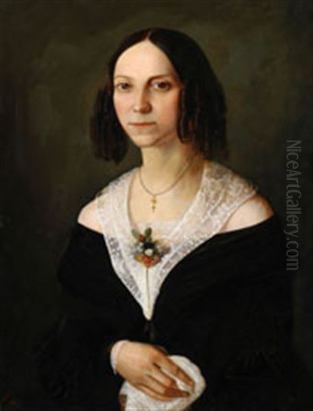 Portrait Of A Woman In Curls And Lace Collar Oil Painting by Johann Wirz