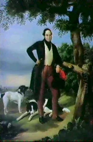 Gentilhomme Et Ses Chiens Oil Painting by Johann Wirz