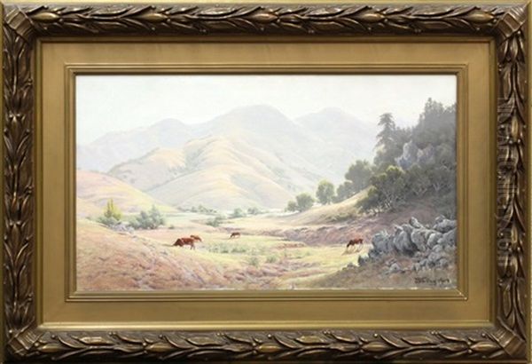 Cattle Grazing In Marin Oil Painting by Jack Wisby