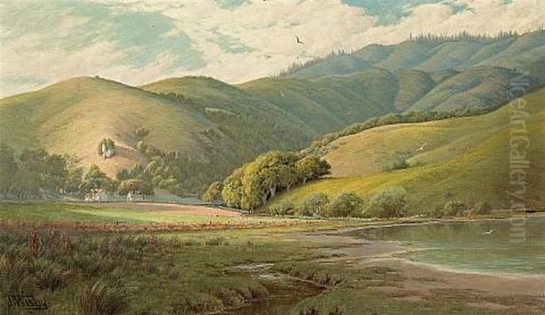 Farm At The Base Of The Hills, Marin (+ Fence And Rolling Hills, Marin; Pair) Oil Painting by Jack Wisby