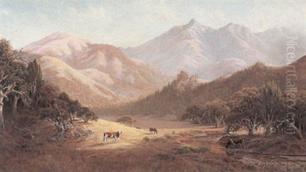 A Mountainous Landscape With Cows Oil Painting by Jack Wisby