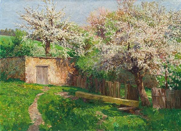 Spring In Felling Near Gfohl Oil Painting by Olga Wisinger-Florian