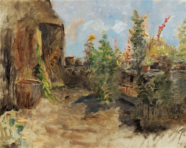 Farmhouse Garden Oil Painting by Olga Wisinger-Florian