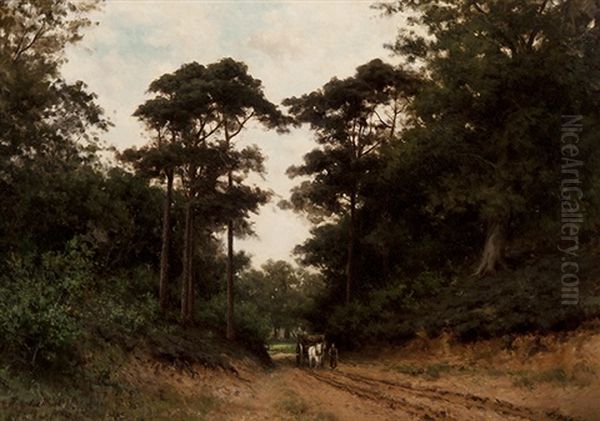 Farmer With Horse And Cart On The Forest Path Oil Painting by Abraham Van Der Wissel