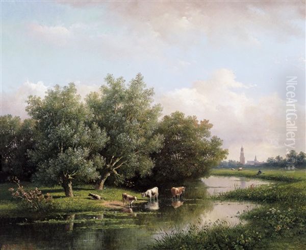 Zomerlandschap Nabij Utrecht Oil Painting by Johannes Pieter Van Wisselingh