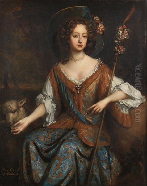 Portrait Of Elizabeth Jones, Countess Of Kildare, As A Shepherdess, Three-quarter-length, Seated Before A Landscape Oil Painting by Willem Wissing