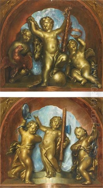 Trompe L'oeil Aux Putti Figurant Des Allegories Oil Painting by Jacob de Wit