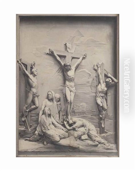 A 'trompe L'oeil' Of A 'bas-relief' Depicting Christ On The Cross Oil Painting by Jacob de Wit