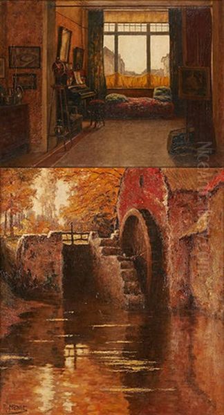 Interieur Et Le Moulin A Eau Oil Painting by Prosper Joseph Pierre de Wit