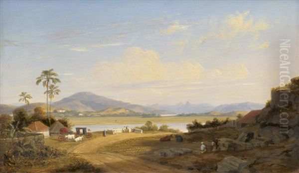 Indien: Blick Auf Einen Fluss Im Hochland, Im Vordergrund Hirten Mit Wasserbuffeln Oil Painting by William Frederick Witherington