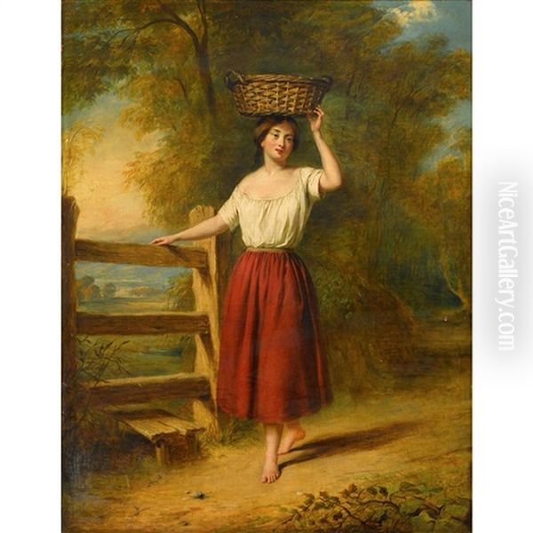 Girl At Stile Oil Painting by William Frederick Witherington