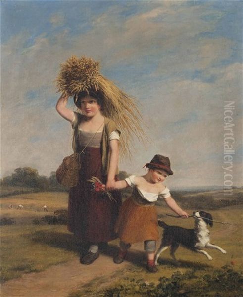 Young Harvest Gatherers Oil Painting by William Frederick Witherington