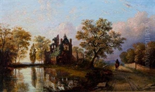 Ruins By A Lake Oil Painting by William Frederick Witherington