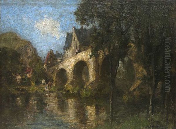 The Old Bridge. Stirling Oil Painting by Alfred Withers