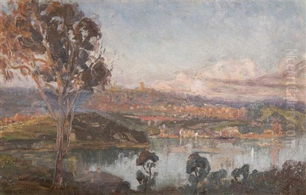 View Of Albury From The Murray River Oil Painting by Walter Herbert Withers