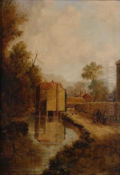 Peasants On A Path Beside A River by R. Witherspoon