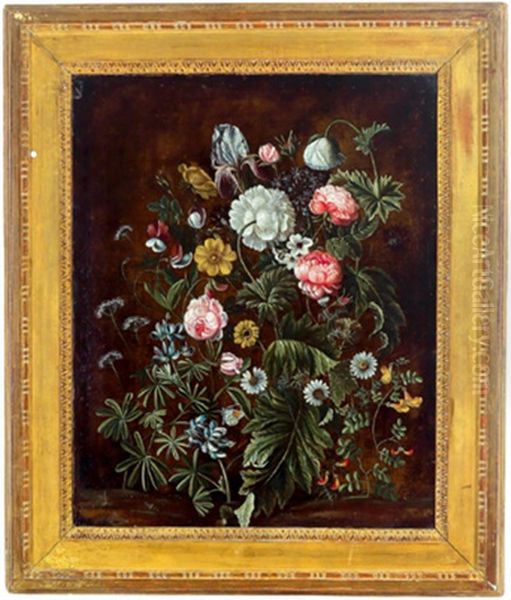 Ein Blumenstraus Mit Rosen, Pfingstrose, Papageientulpe, Margeriten Und Anderen Wiesenblumen Oil Painting by Alida Withoos