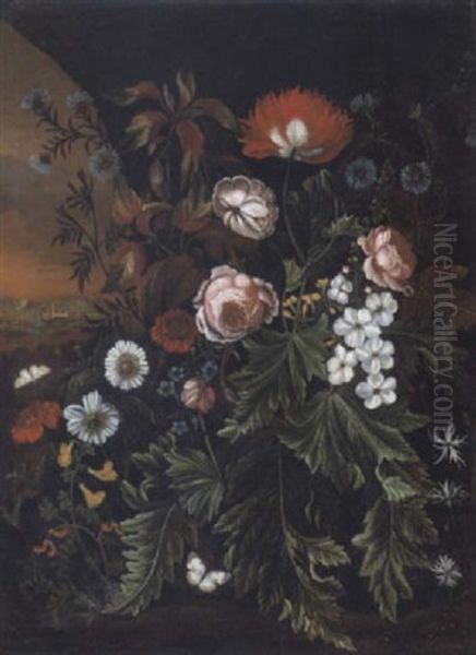 Blumen In Einer Waldlandschaft by Alida Withoos