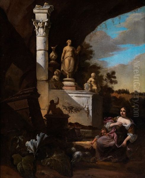 Ruinen-capriccio Oil Painting by Matthias Withoos