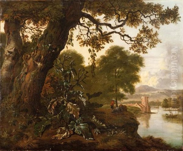 Nature Morte Au Buisson Pres D'un Paysage Fluvial Oil Painting by Matthias Withoos