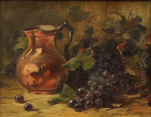 Still Life With Grapes And Pitcher Oil Painting by Evelyn Almond Withrow