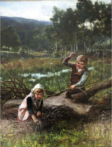 Wood Gatherers Oil Painting by John Mallard Bromley