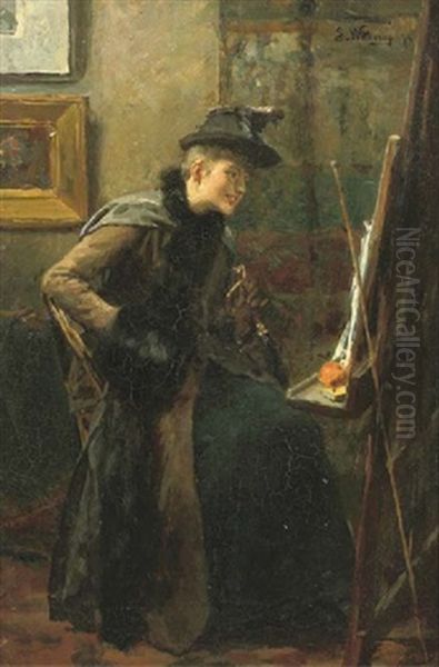 Girl In An Atelier Oil Painting by Ernst Sigismund Witkamp