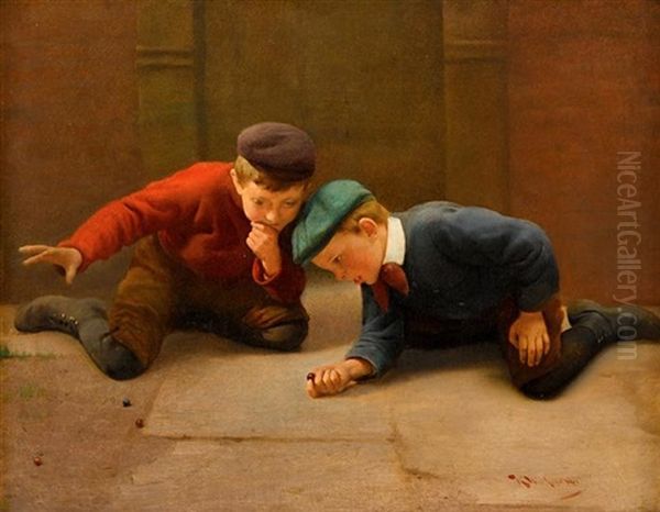 Game Of Marbles Oil Painting by Karl Witkowski