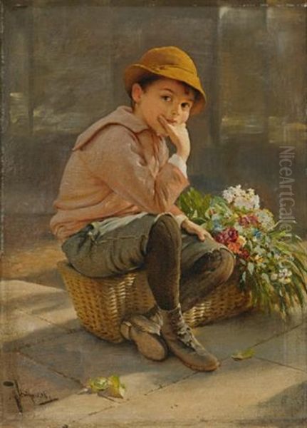 Guarding The Flower Basket Oil Painting by Karl Witkowski