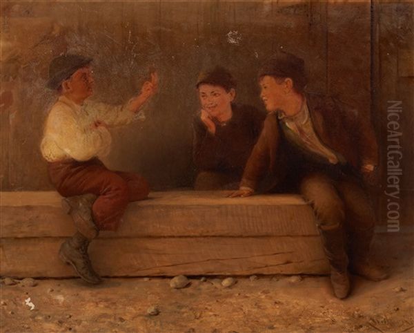 Three Newsboys Oil Painting by Karl Witkowski