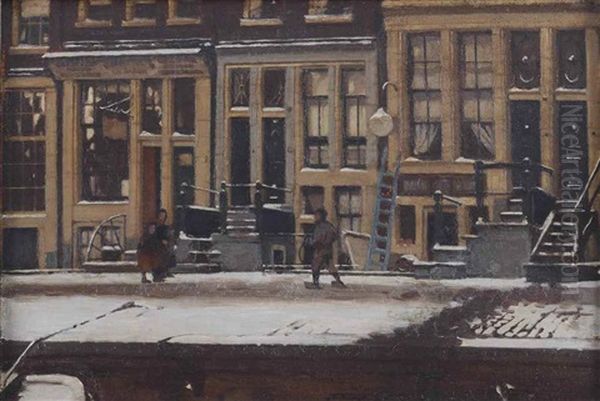 The Oude Waal In Winter, Amsterdam Oil Painting by Willem Arnoldus Witsen