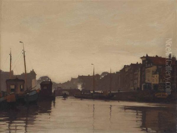 A View Of The Waalseilandsgracht And The Kraansluis, Amsterdam Oil Painting by Willem Arnoldus Witsen